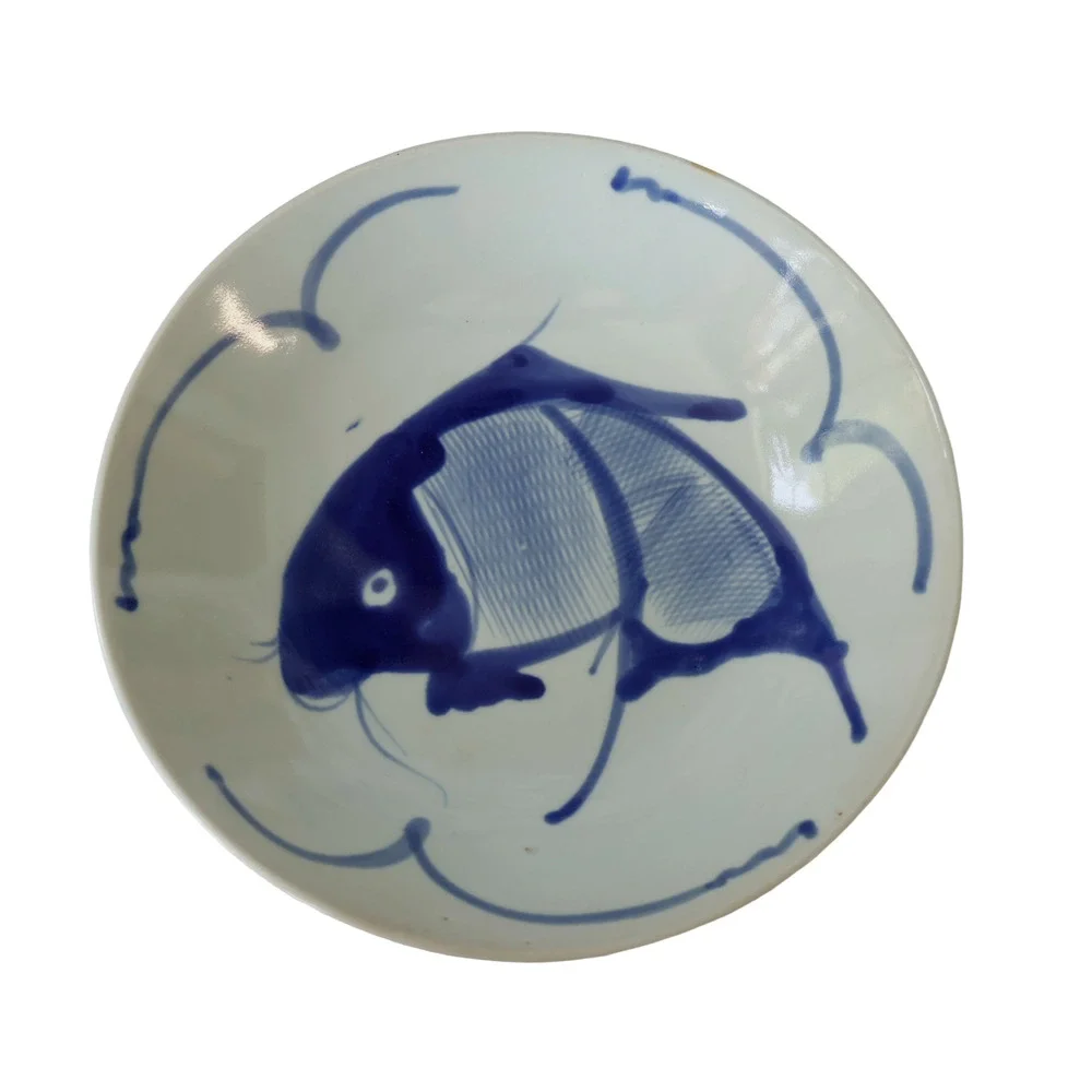 Vintage Blue Koi Fish Bowl 9